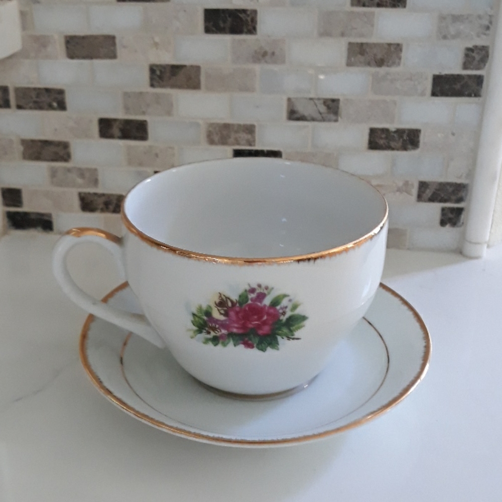 Large Sterling China “Father” Porcelain Teacup & Saucer Set